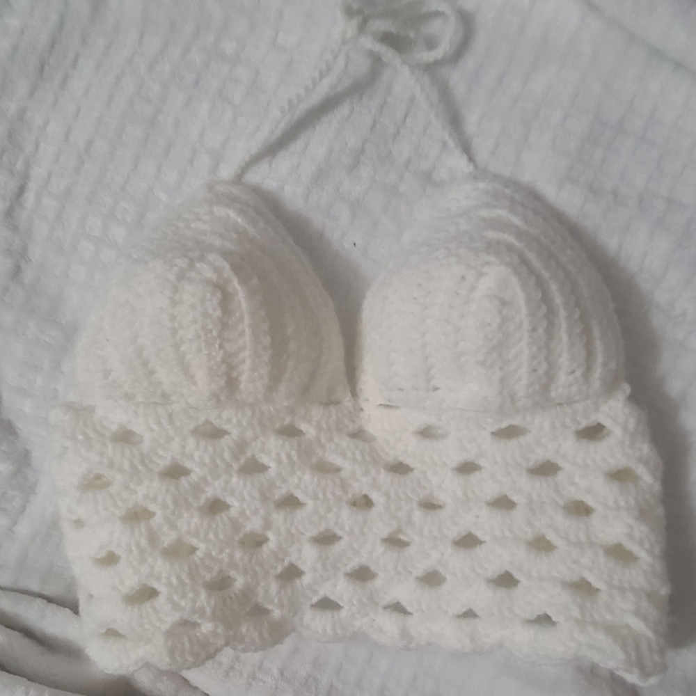White crochet halter crop top